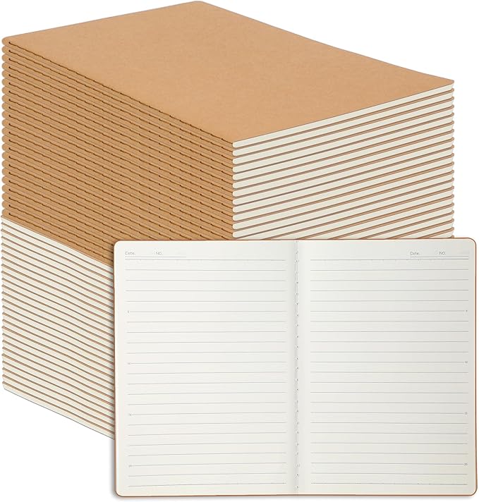 miikoul 48 Pack A5 Kraft Paper Notebook Lined Journal Bulk, 8.3 X 5.5 Inch by Welcometomiikoul