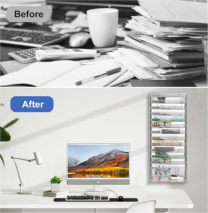 EasyPAG Wall File Holder 14 Tier Mesh Hanging Folder Organizer - Image 7