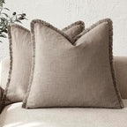 Foindtower Set of 2 Decorative Linen Fringe Throw Pillow Covers Boho Farmhouse by Foindtower