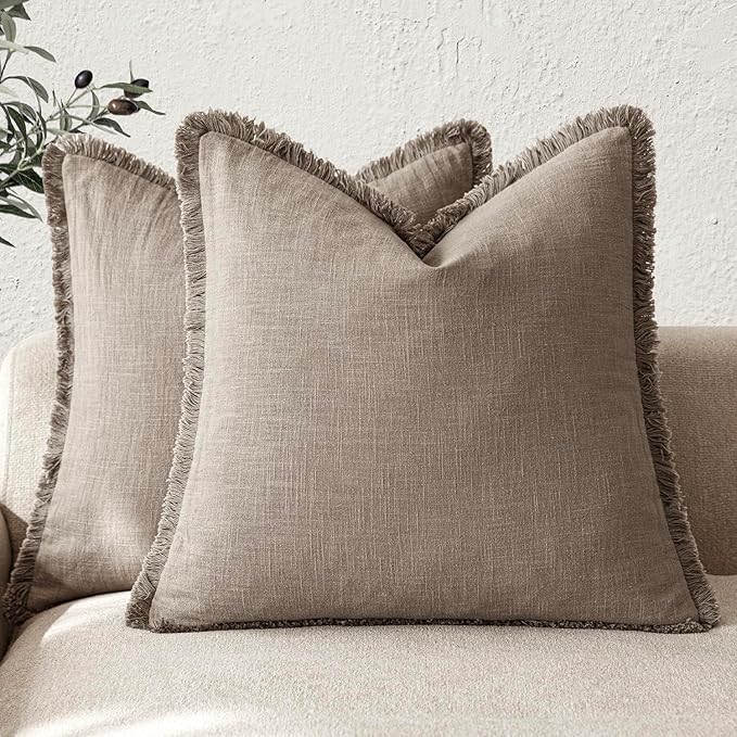 Foindtower Set of 2 Decorative Linen Fringe Throw Pillow Covers Boho Farmhouse by Foindtower