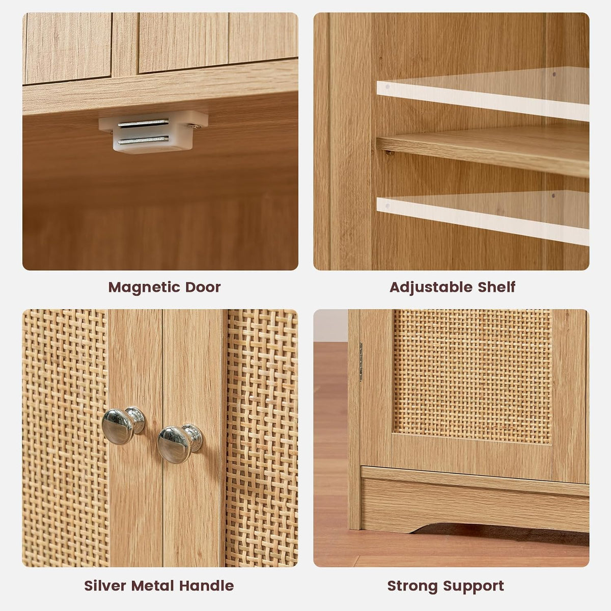 Iwell Tall Storage Cabinet, Rattan Cabinet with 2 Drawers & Adjustable Sh...