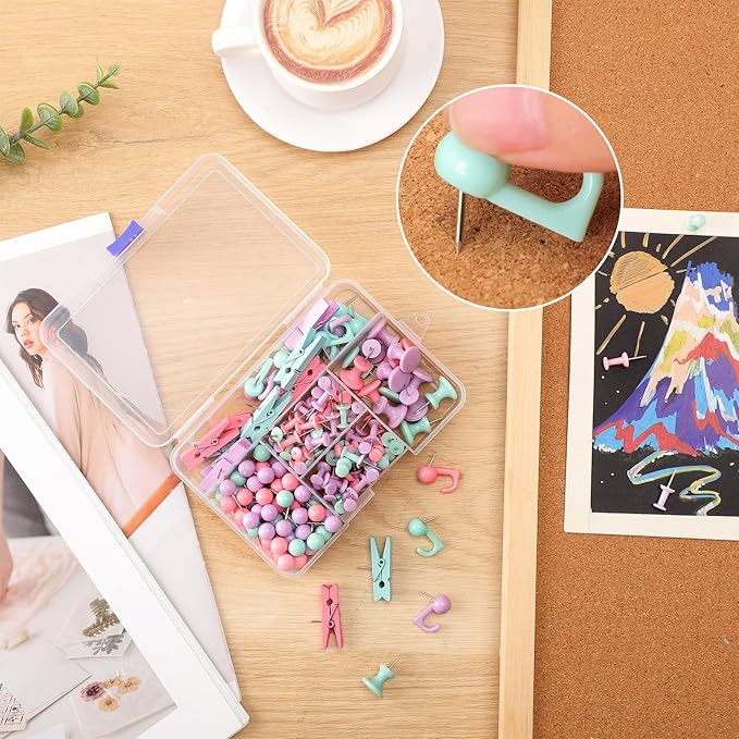 200 Pieces Push Pins Set, 5 Types Colorful Thumb Tacks Cute Decorative Push Pins - Image 3