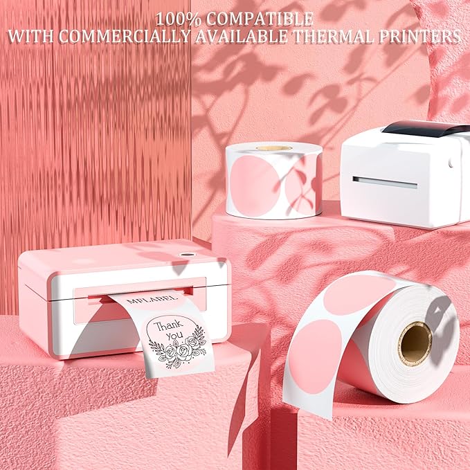 MFLABEL 2" 750 Pink Circle Direct Thermal Stickers Labels Roll, Compatible - Image 4