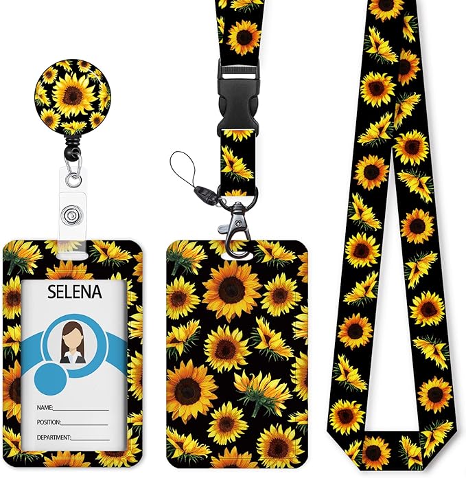 Lanyards for ID Badges Name Tags ID Card Holder, Sunflowers ID Badge Holder by Mcapirivo