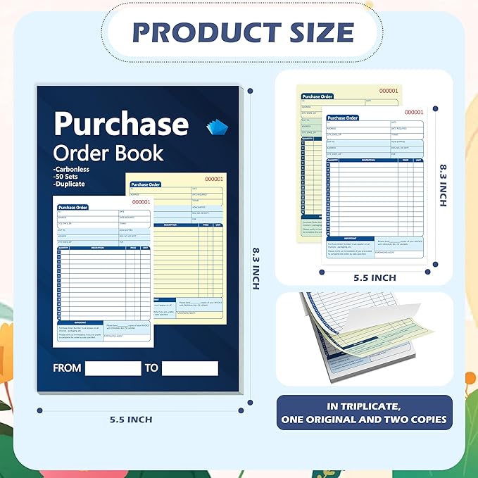 100 Sets Purchase Order Book 5-9/16 x 8-7/16 Inches 2 Part Carbonless Copy - Image 2