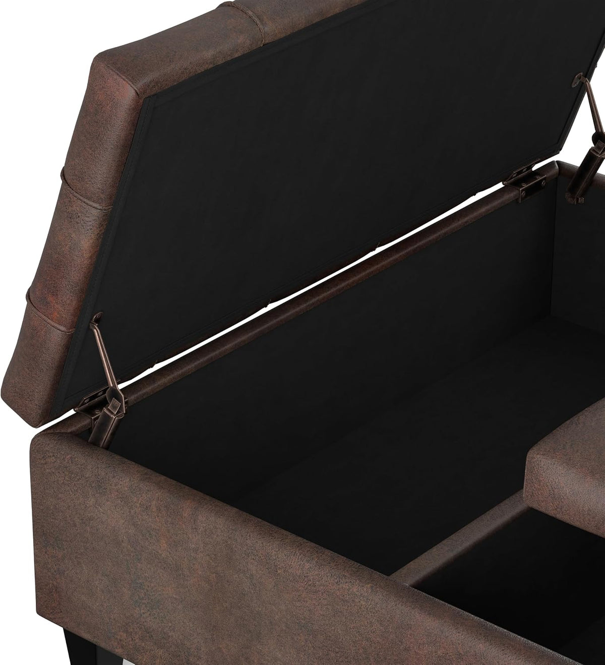 SIMPLIHOME Harrison 40" Wide Vegan Leather Ottoman in Distressed Brown