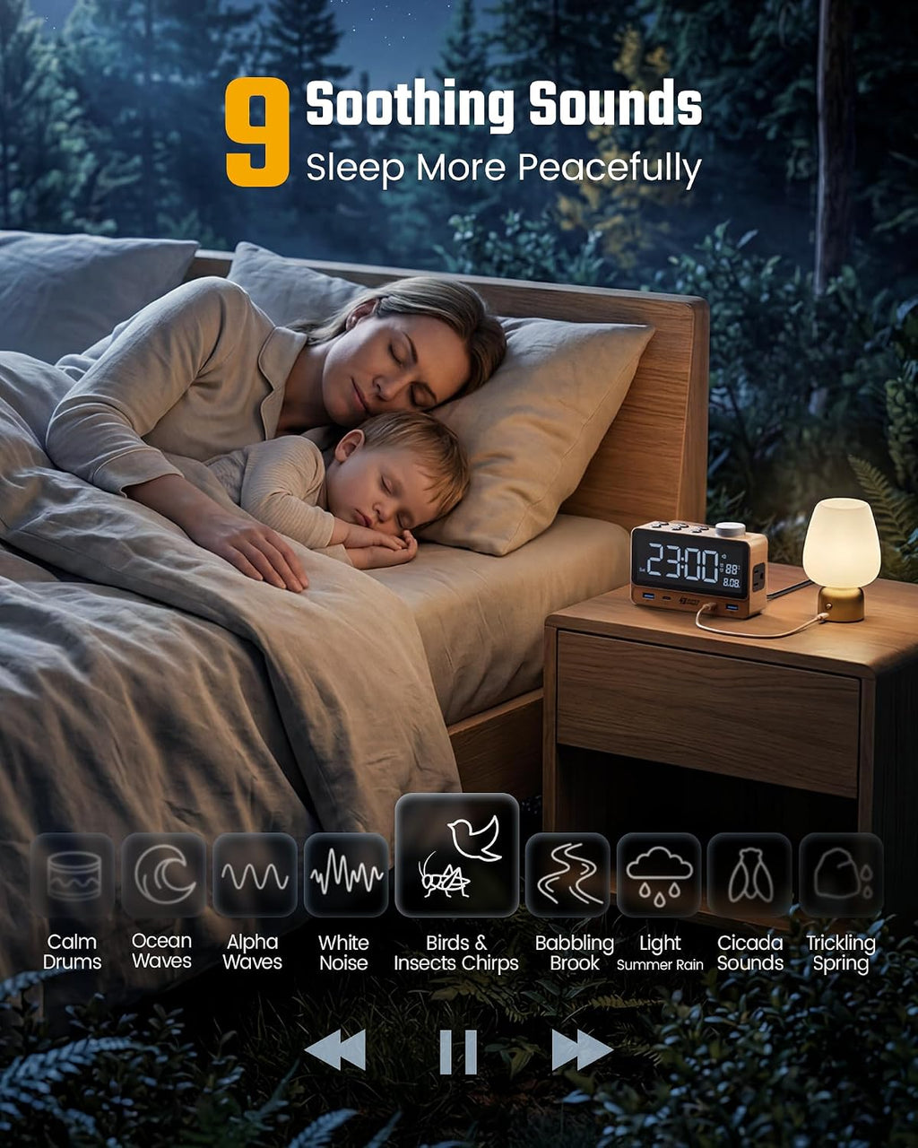 superdanny alarm clock with pd 20w, 4 usb, front angle view