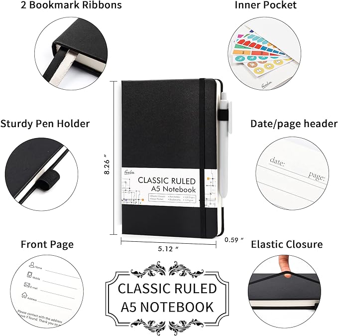 5 Pack Journal Notebook Bulk for School, Feela Hardcover Business Notebooks - Image 2