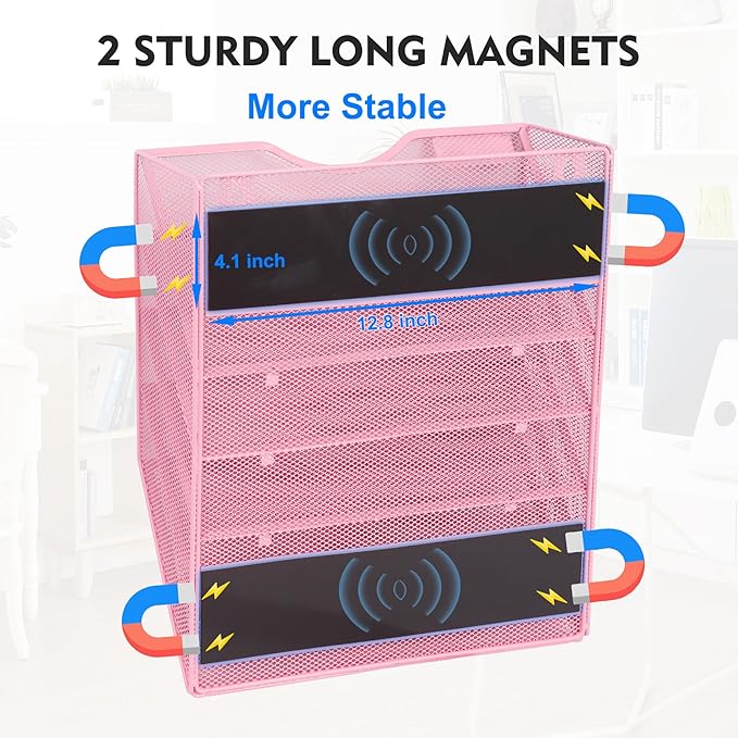 EASEPRES Magnetic 5 Pocket Mesh Hanging File Organizer, Wall Mounted Mail Paper - Image 2