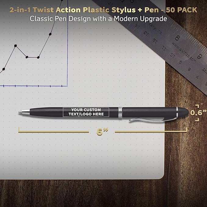 DISCOUNT PROMOS Custom Twist Action Plastic Stylus Pens, Personalized Bulk Pack - Image 5