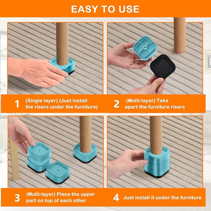 shouwuhho 4 Pack Furniture Risers Adjustable Bed Risers Heavy Duty Lifts Height - Image 7