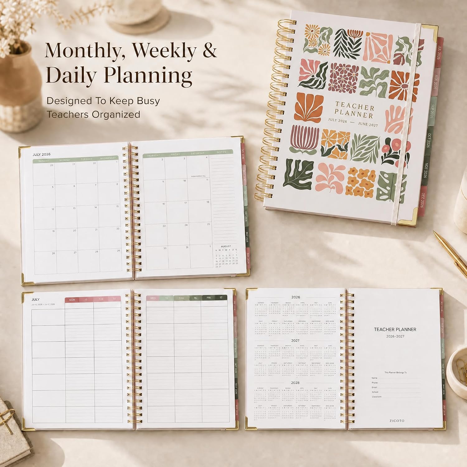 Aesthetic Teacher Planner For The 2026-2027 Academic School Year | All Incl. 8.5" X 11" Lesson Plan Book Supplies - Easily Organize Your Daily, Weekly & Monthly Classroom/homeschool Schedule