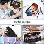 Boys Pencil Case with Soccer Printed, Cool Fire & Water Portable Pen Bag Pouch - Image 6