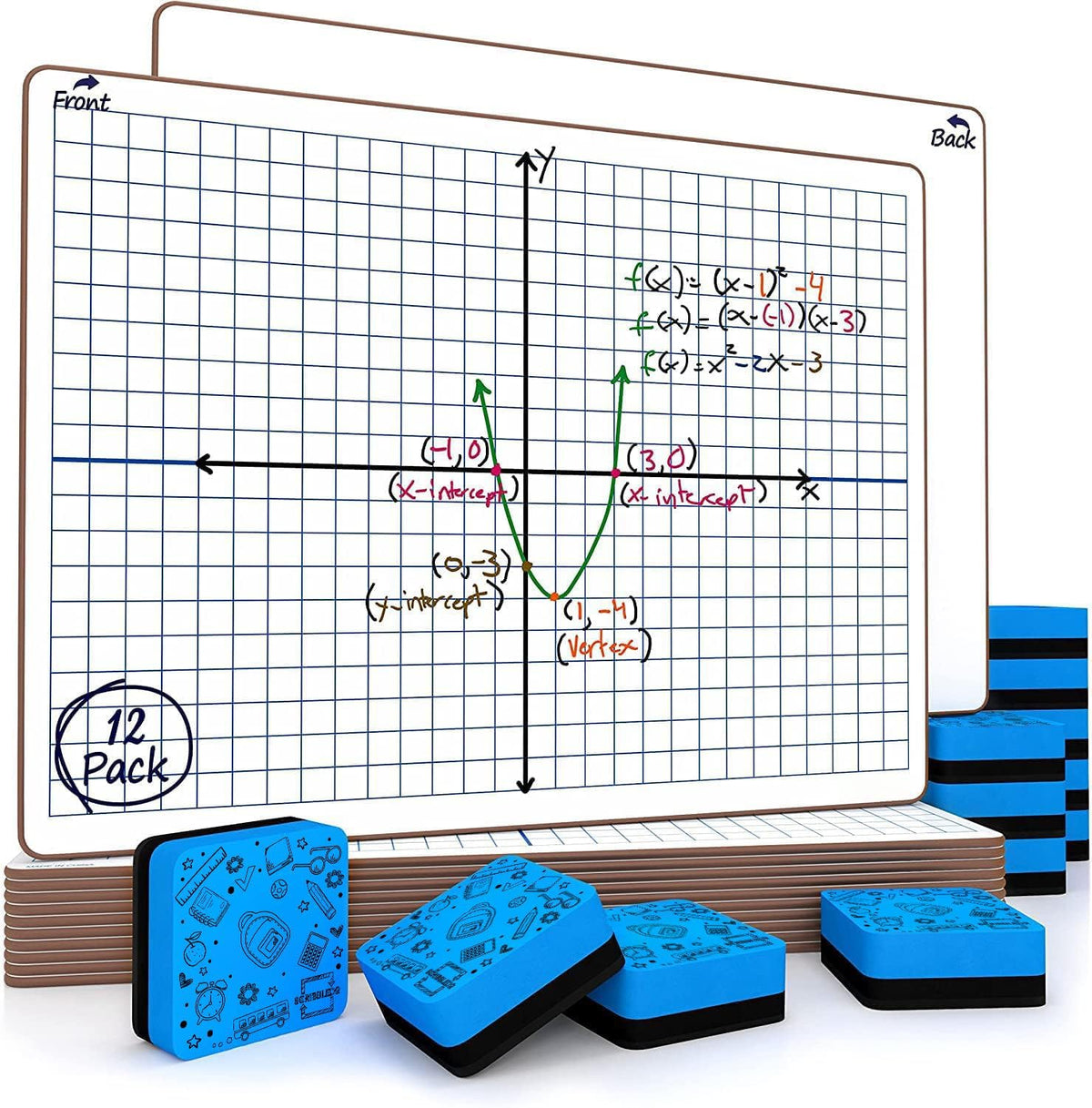 Dry Erase XY Axis Graph Lap Boards 9”X12”
