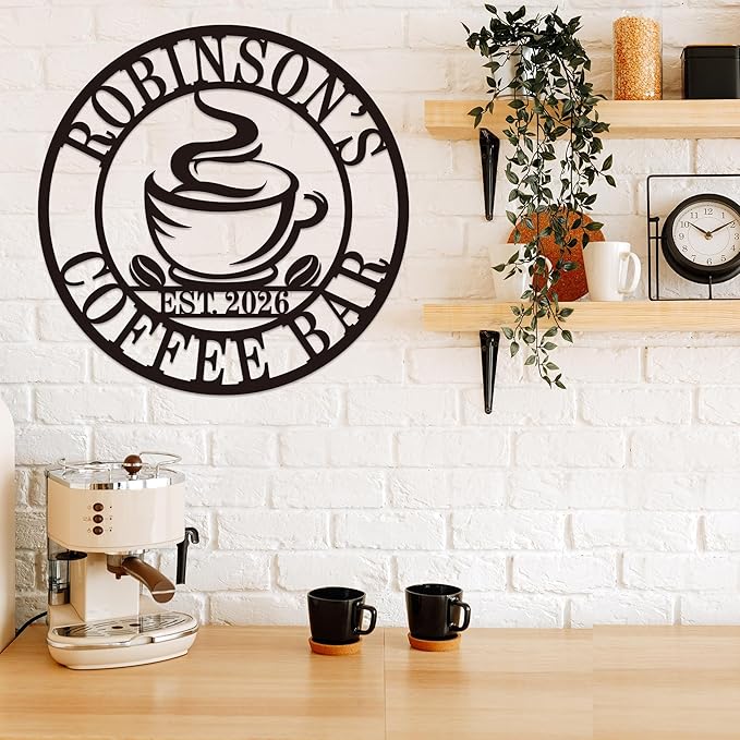 Personalized Coffee Bar Metal Sign, Custom Name Wall Art - Image 5