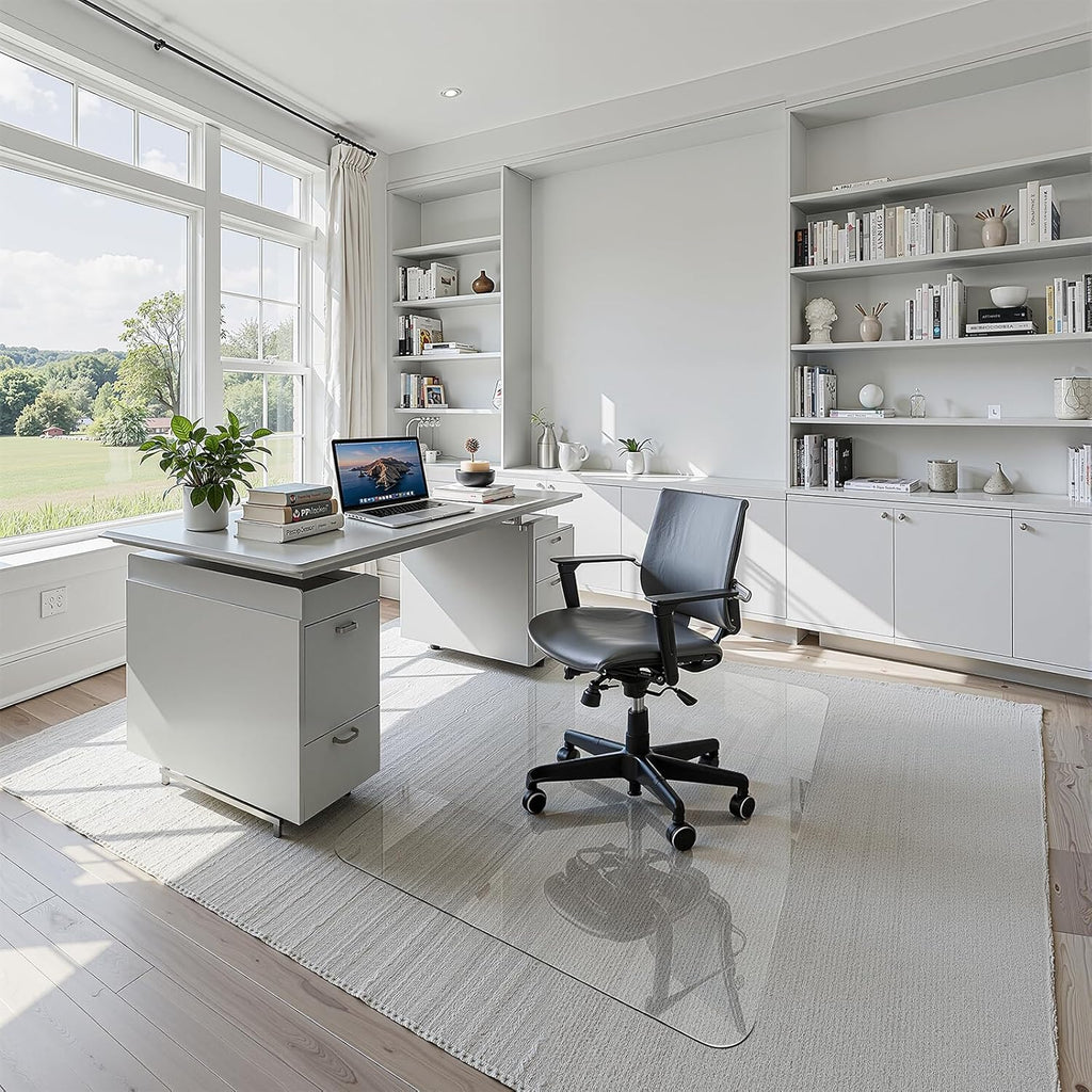 30" x 48" Tempered Glass Office Chair Mat for Carpet & Hardwood Floor, 1/5" Thick Clear Floor Protector Desk Chair Mat with Rounded and Polished Edges