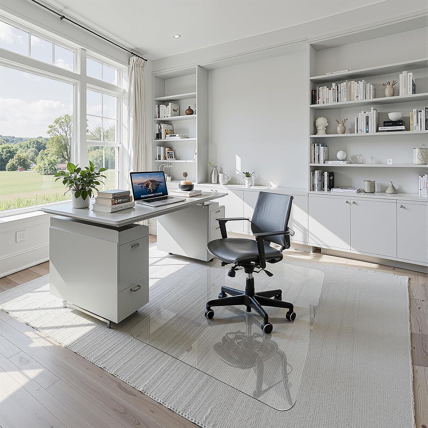 30" x 48" Tempered Glass Office Chair Mat for Carpet & Hardwood Floor, 1/5" Thick Clear Floor Protector Desk Chair Mat with Rounded and Polished Edges