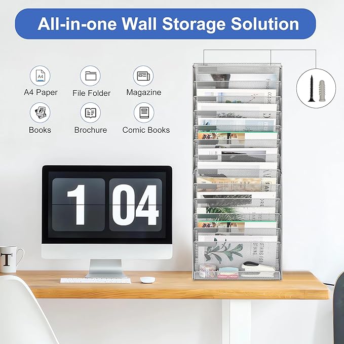 EasyPAG Wall File Holder 14 Tier Mesh Hanging Folder Organizer - Image 4