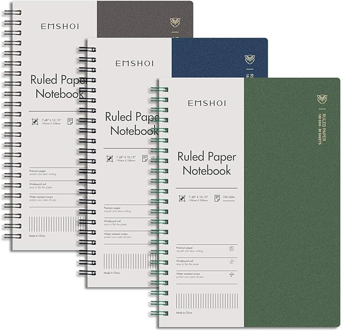 EMSHOI 3 Pack Spiral Notebook 7.48" x 10.15" by EMSHOI