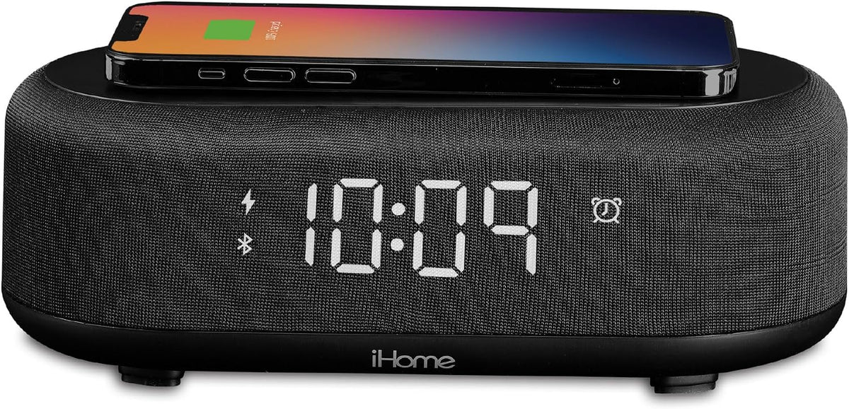 ihome bluetooth alarm clock with wireless charger and, main product view