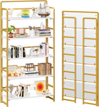 4NM No Assembly Extra Wide 5 Tiers Folding Bookshelf Storage Shelves Vintage
