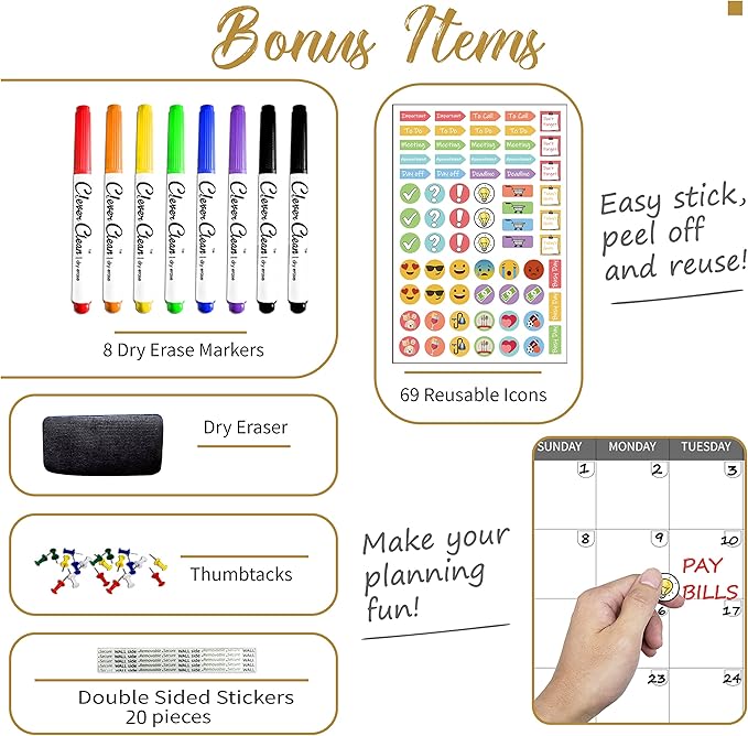 CLEVER CLEAN Large Dry Erase Wall Calendar - Image 3