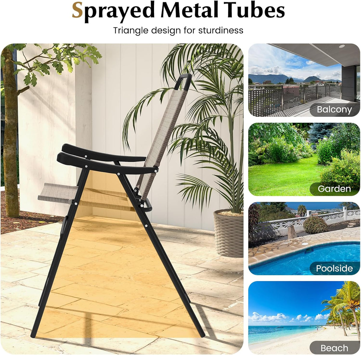 COSTWAY 4 Pieces Patio Folding Bar Chairs with Metal Frame, Footrest, Arms