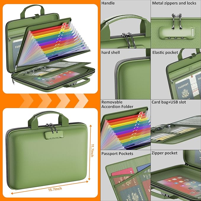 Fireproof File Organizer with Lock, Hard-Shell Case Fireproof Document Box with - Image 4