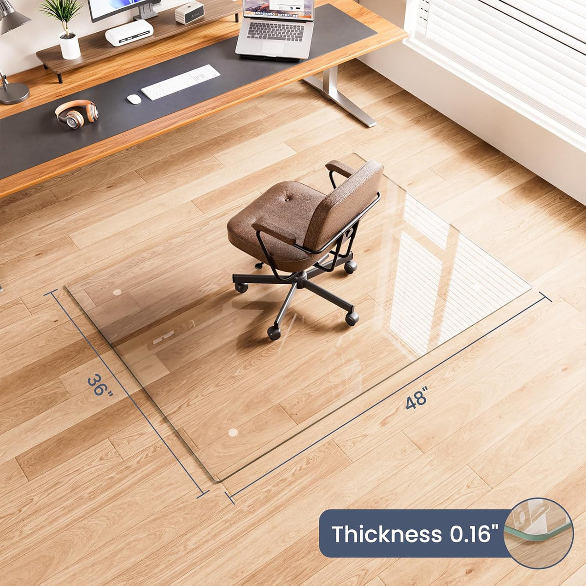 36"x48" Tempered Glass Chair Mat for Carpet