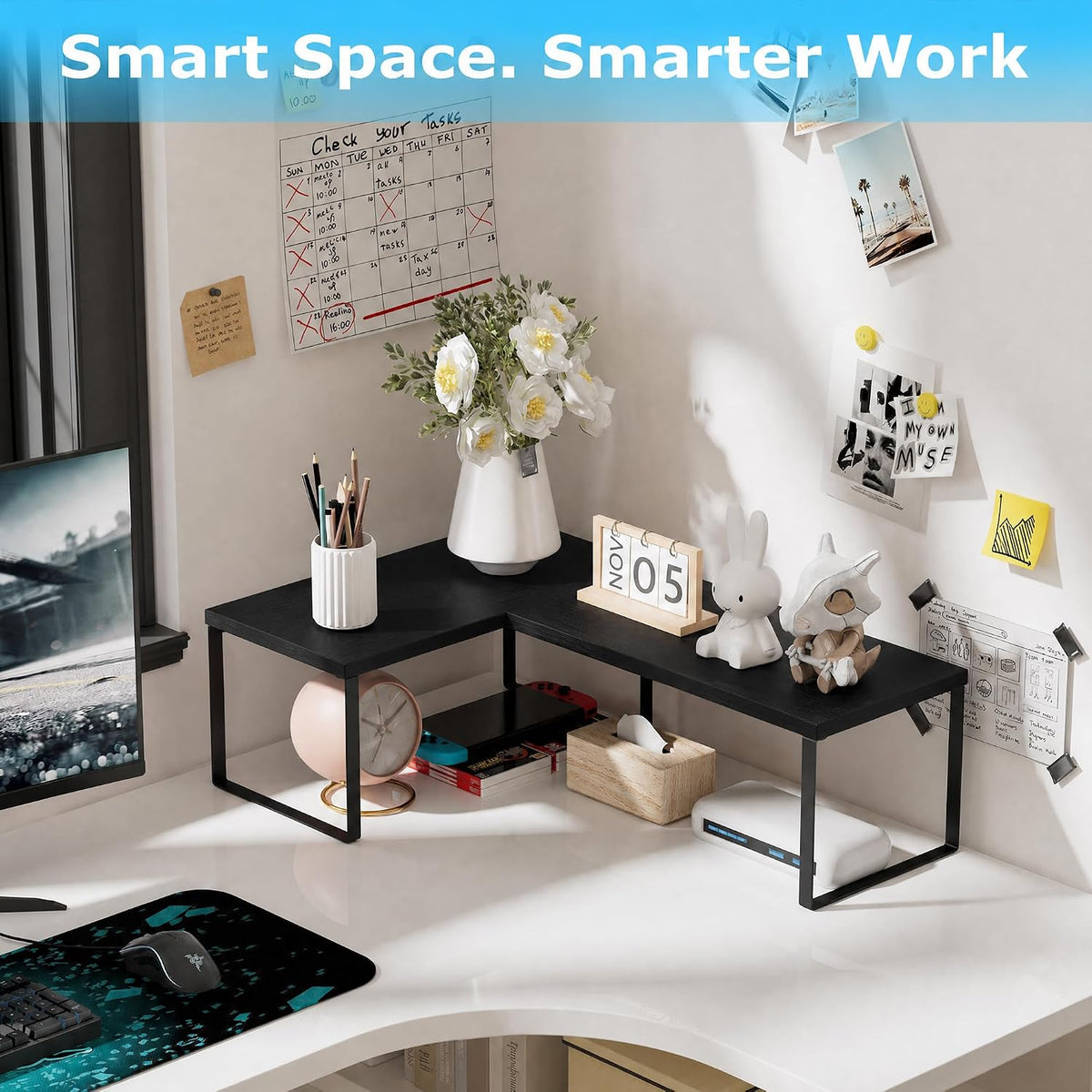 Aothia Desktop Shelf Organizer, 2-Tier Stackable Desk Shelves, Black