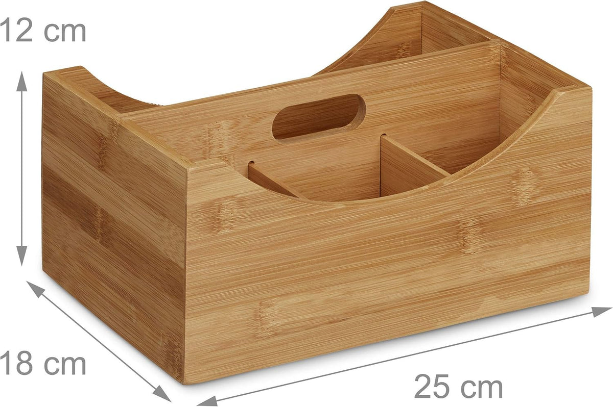 Relaxdays Bamboo Desk Organizer, Stationery Pen Holder, Office File Sorter Ca...
