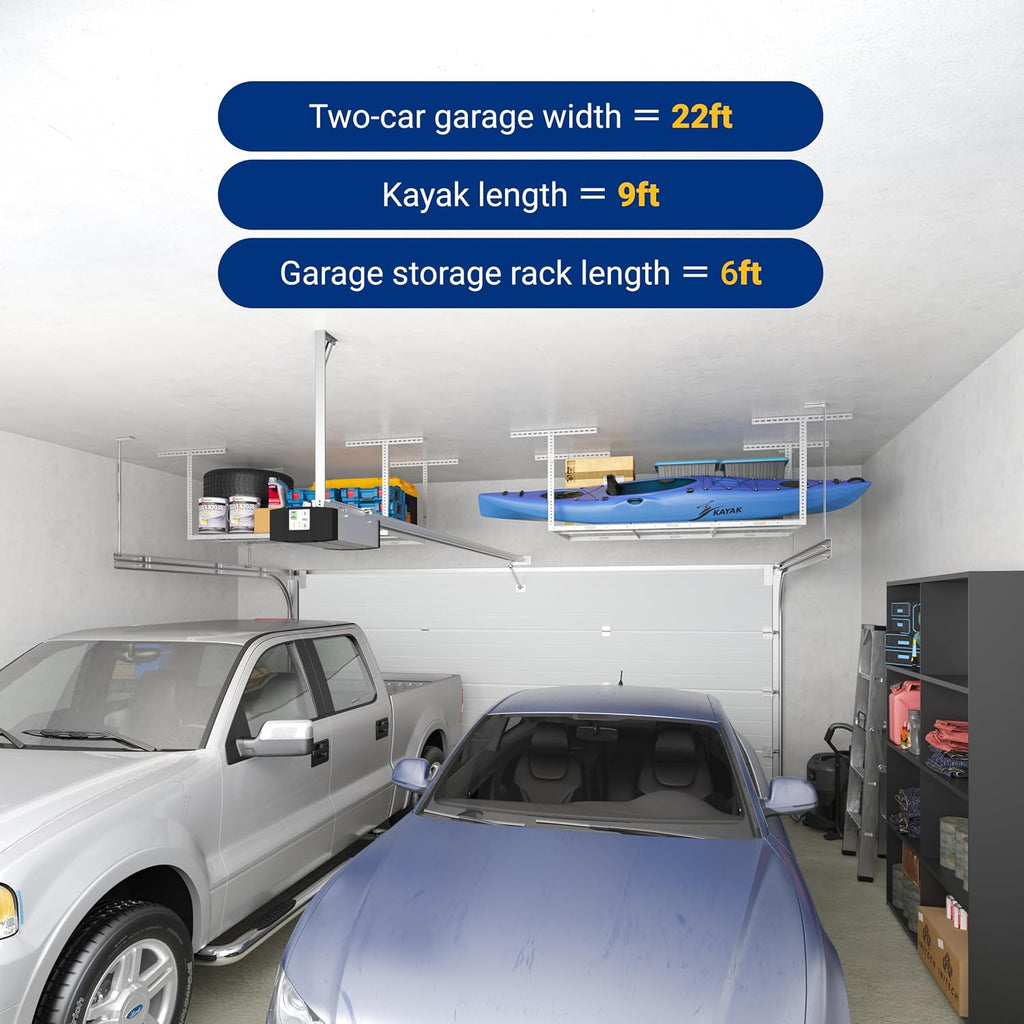 fleximounts 3x6 overhead garage ceiling storage rack, 2 on a desk or shelf