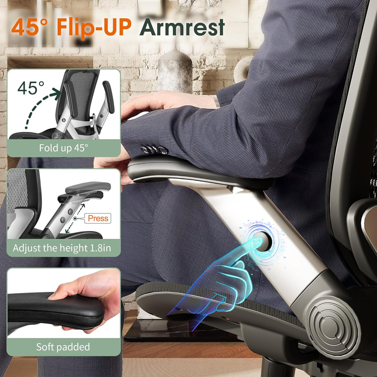 gabrylly ergonomic office chair, high back home desk, side view