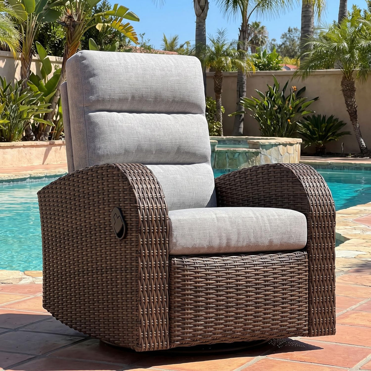 LayinSun Oversized Wicker Outdoor Swivel Glider Recliner with Adjustable Back...