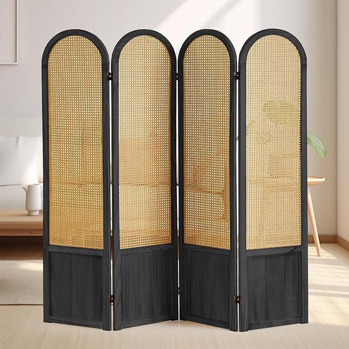 Asnefeli Room Divider 4 Panels, Folding Privacy Screen, Foldable Wood Rattan - Image 7