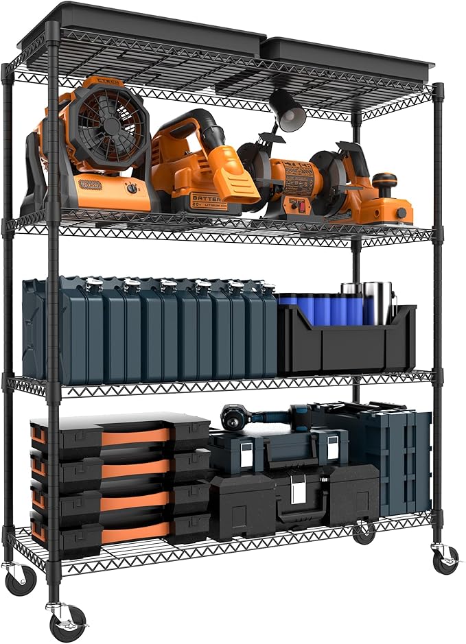 M MZG 4 Tiers Storage Shelves Load 1400LBS, Metal Shelving Wire Metal Shelving by MEIGAOPLASTICANDMETALHKCOLIMITED