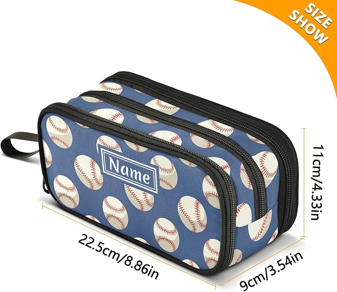BOENLE Custom Baseballs Ball Blue Pencil Case Box Boys Girls Personalized Name - Image 4