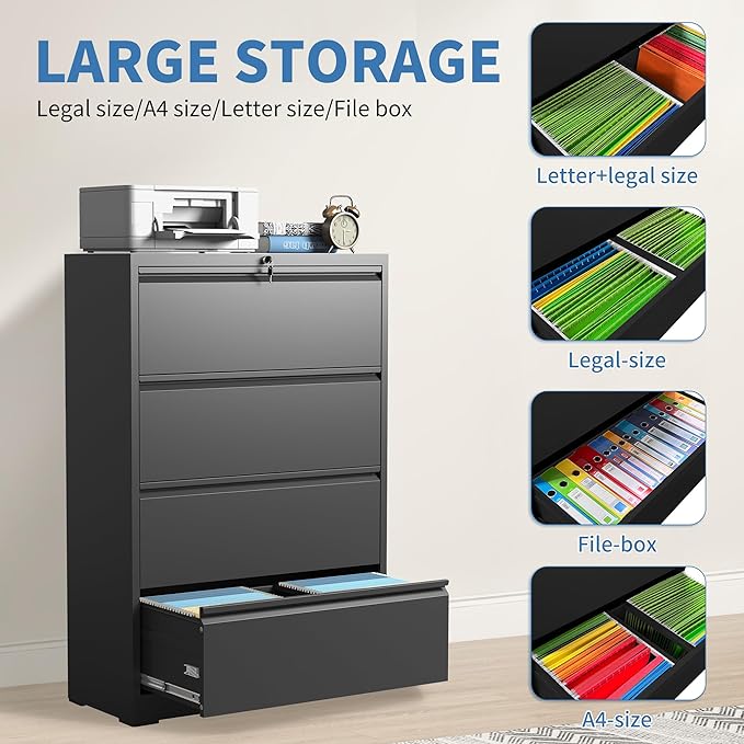 FLIXELIO File Cabinets 4 Drawer, Metal Office Storage Filing Cabinet - Image 4