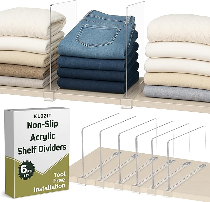 KLOZIT 6- Pack Clear Acrylic Shelf Dividers-Non-Slip Closet Organizers by Unknown