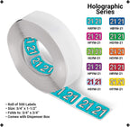 Doctor Stuff - 2021 Year Labels, Holographic Series, Holo Aqua Stickers, 500/Roll, 1 Roll, 3/4" x 1-1/2"