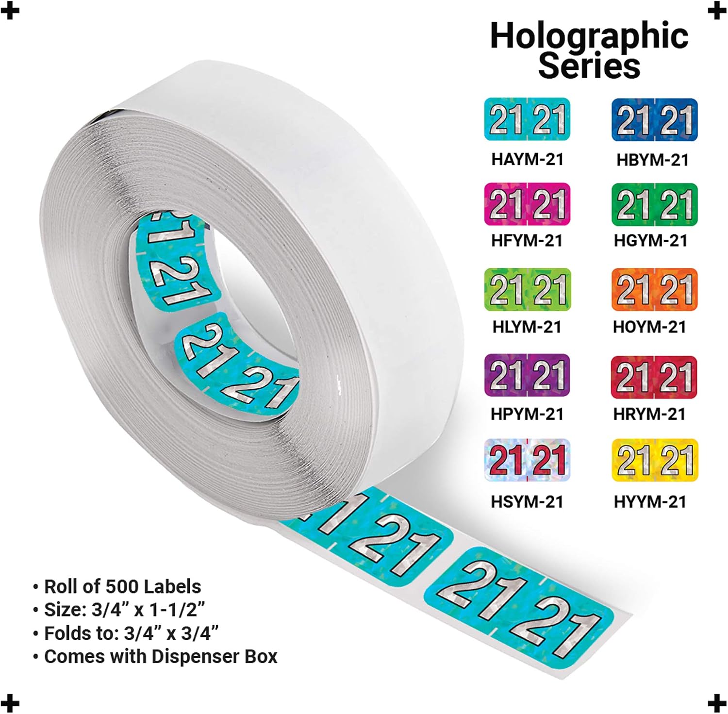 Doctor Stuff - 2021 Year Labels, Holographic Series, Holo Aqua Stickers, 500/Roll, 1 Roll, 3/4" x 1-1/2"