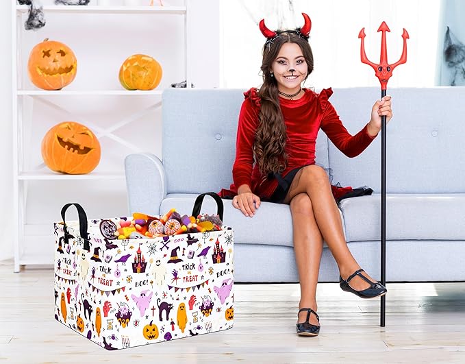 FUULOXE Halloween Gifts Empty Basket Boo Cube Organizer Bins Trick or Treat - Image 4
