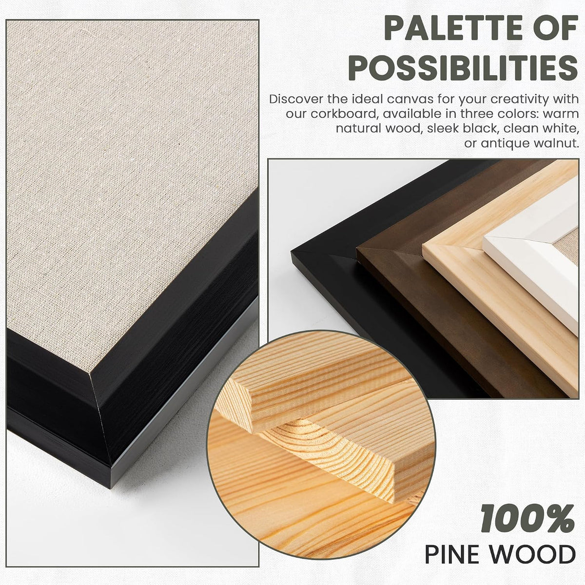 Bulletin Board Cork Board with Linen, 100% Wood Framed 24" x 36" Bu...