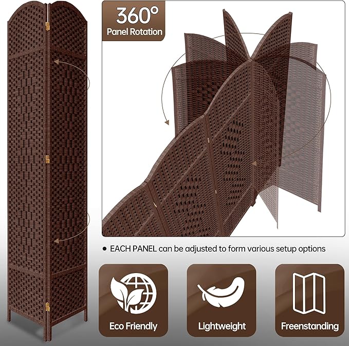 DURASPACE 6 Panel Room Divider, 6ft Tall Folding Privacy Screen, 19.5" Wide - Image 3