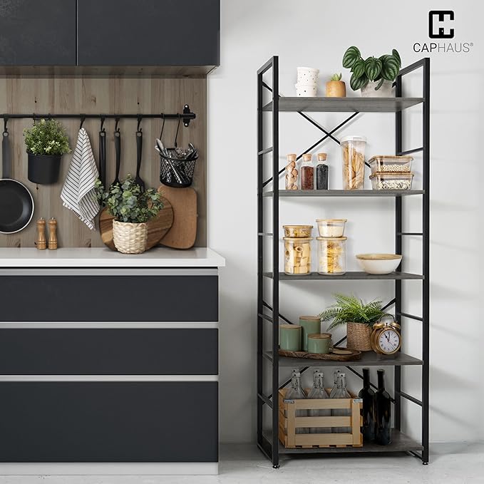 CAPHAUS 5 Tier Bookshelf, 24 Inch Width Free Standing Shelf, Bookcase Shelf - Image 4