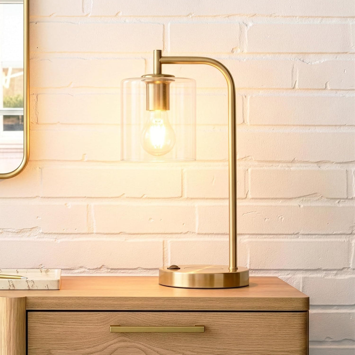 Brightech Elizabeth Table Lamp with Wireless Charging Pad and USB Port, Bedsi...