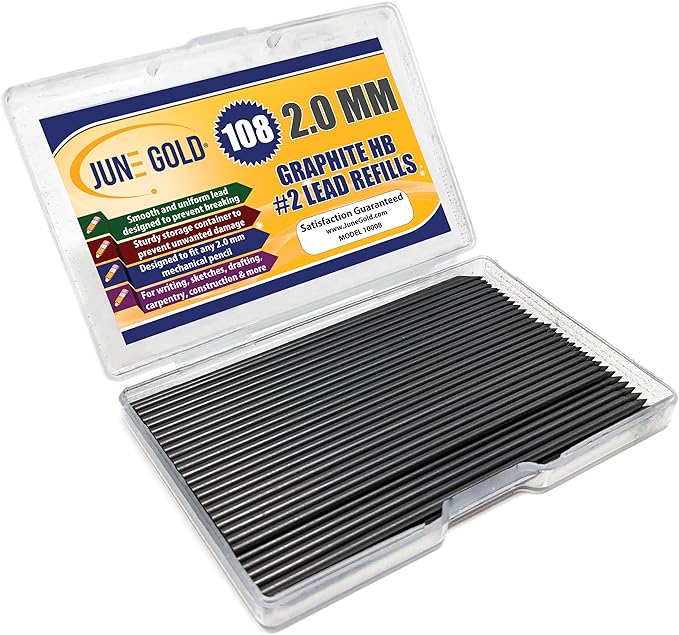 June Gold 108 Pieces, 2.0 mm HB #2 Lead Refills, 90 mm Length, Extra Bold by JuneGold