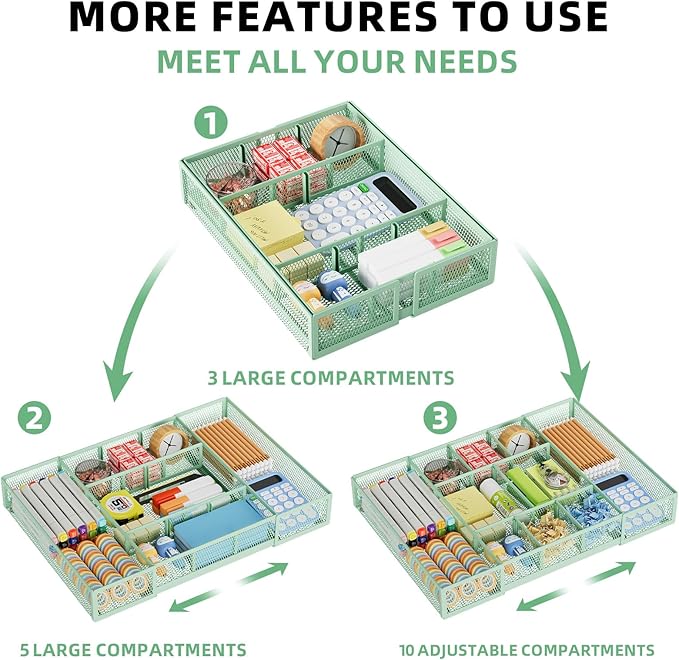 Marbrasse Expandable Desk Drawer Organizer, Mesh Drawer Organizer Tray - Image 5
