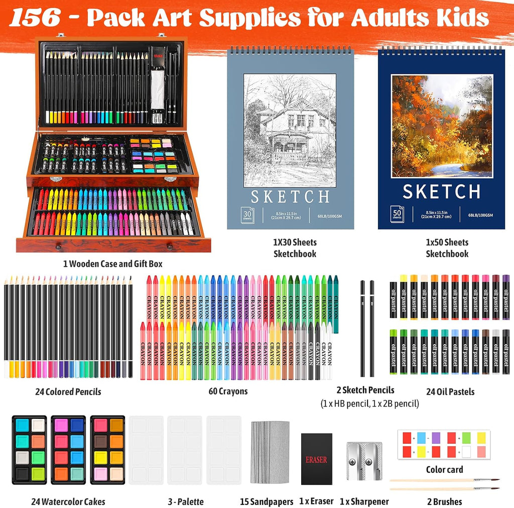 hapikalor 156-pack art kit drawing set with 2 shown in use