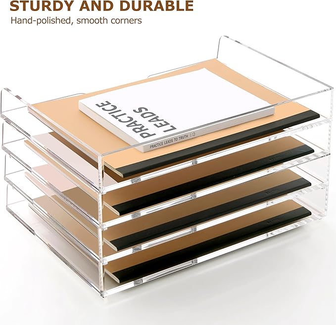 2 Pack- Stackable Paper Letter Tray, Enlarged A4 File Desk Organizer Acrylic - Image 8